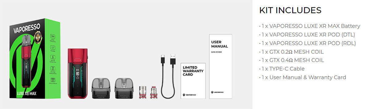 LUXE XR MAX VAPORESSO Pod Mod Kit 2800mAh LUXE XR MAX VAPORESSO Pod Mod Kit 2800mAh